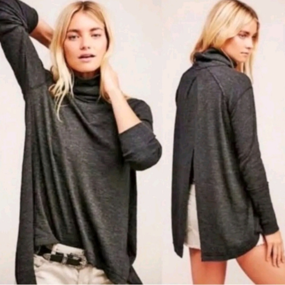 We The Free Charcoal Gray Cowl Turtleneck Sweater